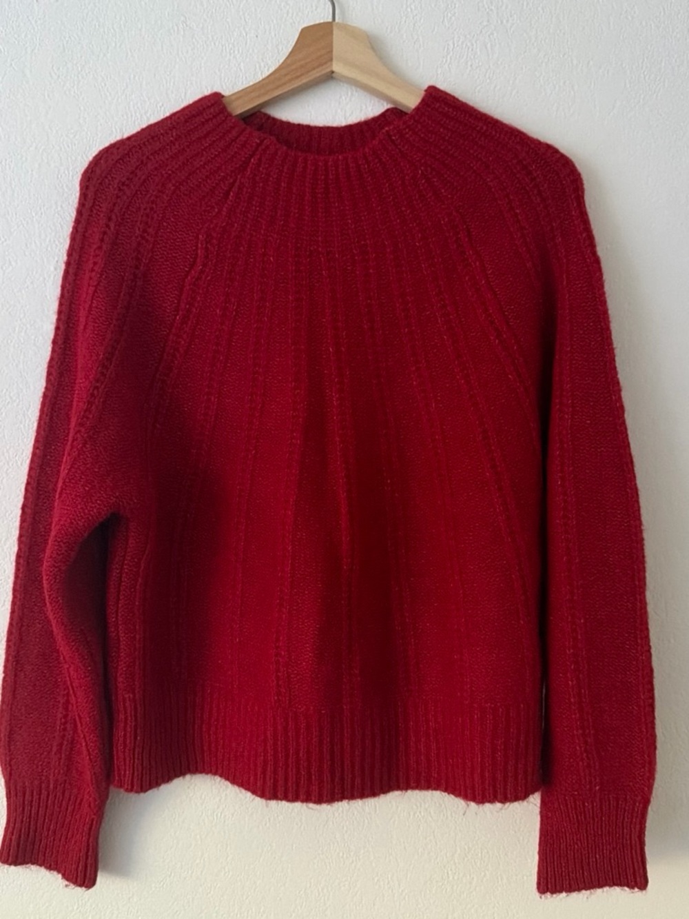 Mango Red Ribbed Crewneck Sweater